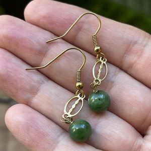 Nephrite jade gold tone hoop earrings